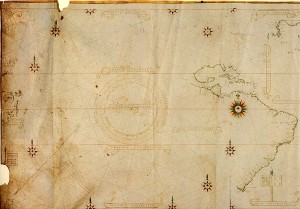 Figura 2 - Il profilo dellâ€™America latina nel Planisfero Castiglioni, 1525.